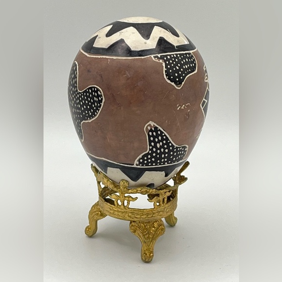 African Folk Art Kenya LIZARD Hand Carved Painted Stone Egg Vintage - Picture 4 of 9